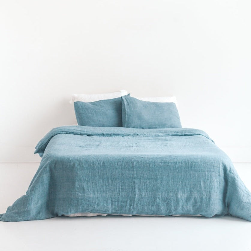 Linen Duvet Cover Set - Denim Blue Bedding Powered by People