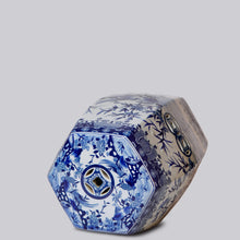Load image into Gallery viewer, Floral Hexagonal Blue and White Porcelain Garden Seat Stools Cobalt Guild 
