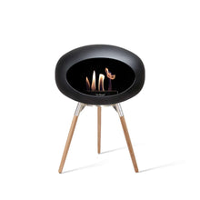 Load image into Gallery viewer, Bioethanol Fireplace Dome, Black 31&quot;h Fireplace Le Feu Polished Steel Bowl Soaptreated Oak Legs 
