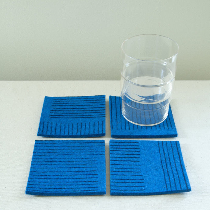 Wool Felt Coasters - Set of 4 Coasters Olga Joan Blau Snippets Print on Blau 