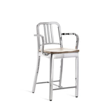 Load image into Gallery viewer, 1104 Navy Barstool with Arms Emeco Ash Polished 
