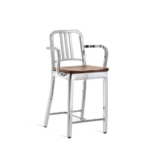 Load image into Gallery viewer, 1104 Navy Barstool with Arms Emeco Walnut Polished 
