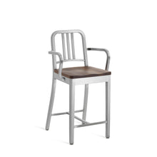 Load image into Gallery viewer, 1104 Navy Barstool with Arms Emeco Walnut Brushed 
