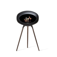 Load image into Gallery viewer, Bioethanol Fireplace Dome, Black 42&quot;h Fireplace Le Feu Black Bowl Smoked Oak Legs 

