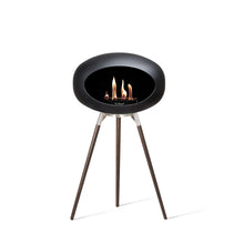 Load image into Gallery viewer, Bioethanol Fireplace Dome, Black 42&quot;h Fireplace Le Feu Polished Steel Bowl Smoked Oak Legs 
