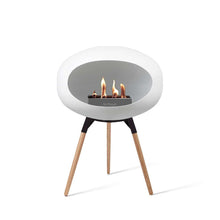 Load image into Gallery viewer, Bioethanol Fireplace Dome, White 31&quot;h Fireplace Le Feu Black Bowl Soaptreated Oak Legs 

