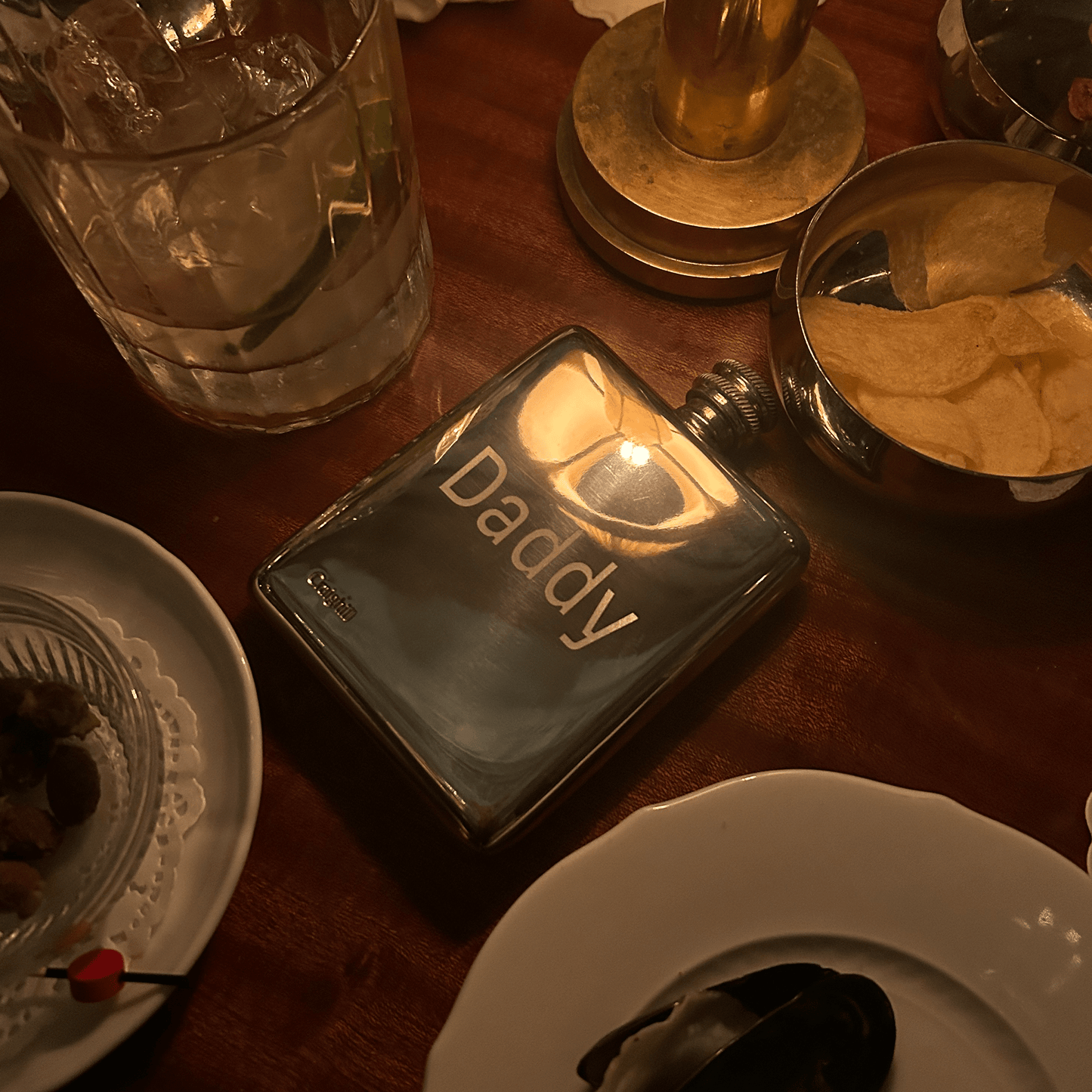 Exclusive, Engraved DADDY King-Post Flask Drinkware & Bar Afternoon Light
