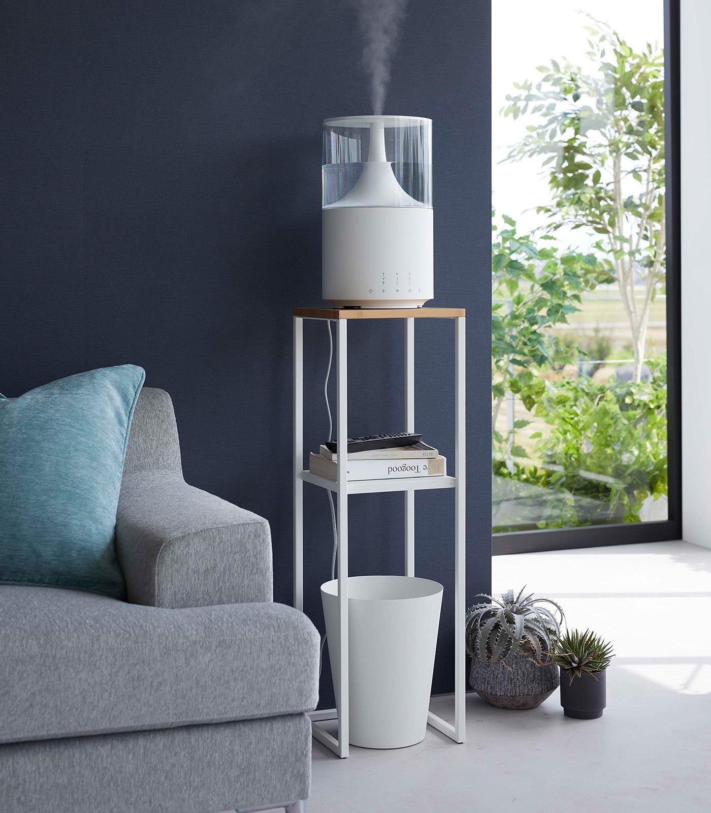 Tower Two-Tier Display & Storage Shelf (31.5" H) - Steel + Wood End + Side Tables Yamazaki Home