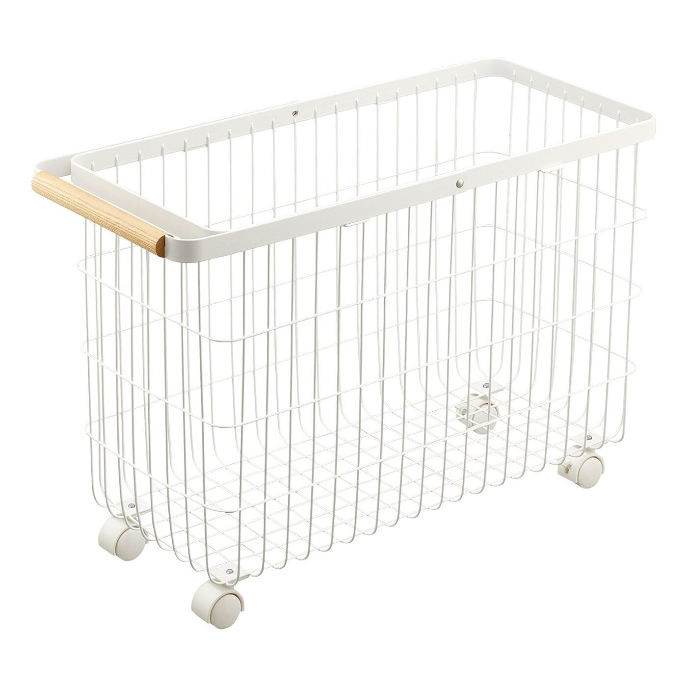 Tosca Rolling Wire Basket (14.8" H) - Steel + Wood (15" H) - Steel + Wood Laundry Basket Yamazaki Home