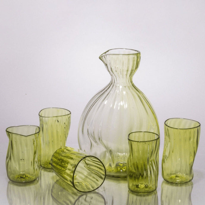 Wabi Sabi Sake Carafe + 5 cups CUPS & GLASSES Andrew Iannazzi Ginko Green 