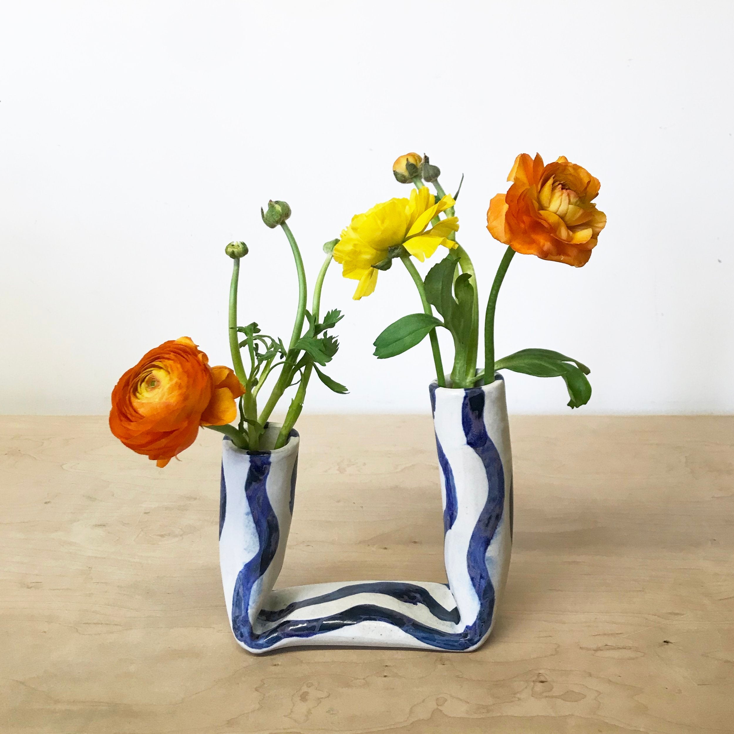 Blue Wiggle Lines Tube Vase Julia Elsas