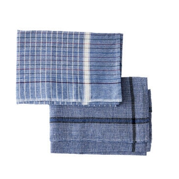 Found Towel Faded Blue with Crosshatch and Stripe Set/2 Sir|Madam 