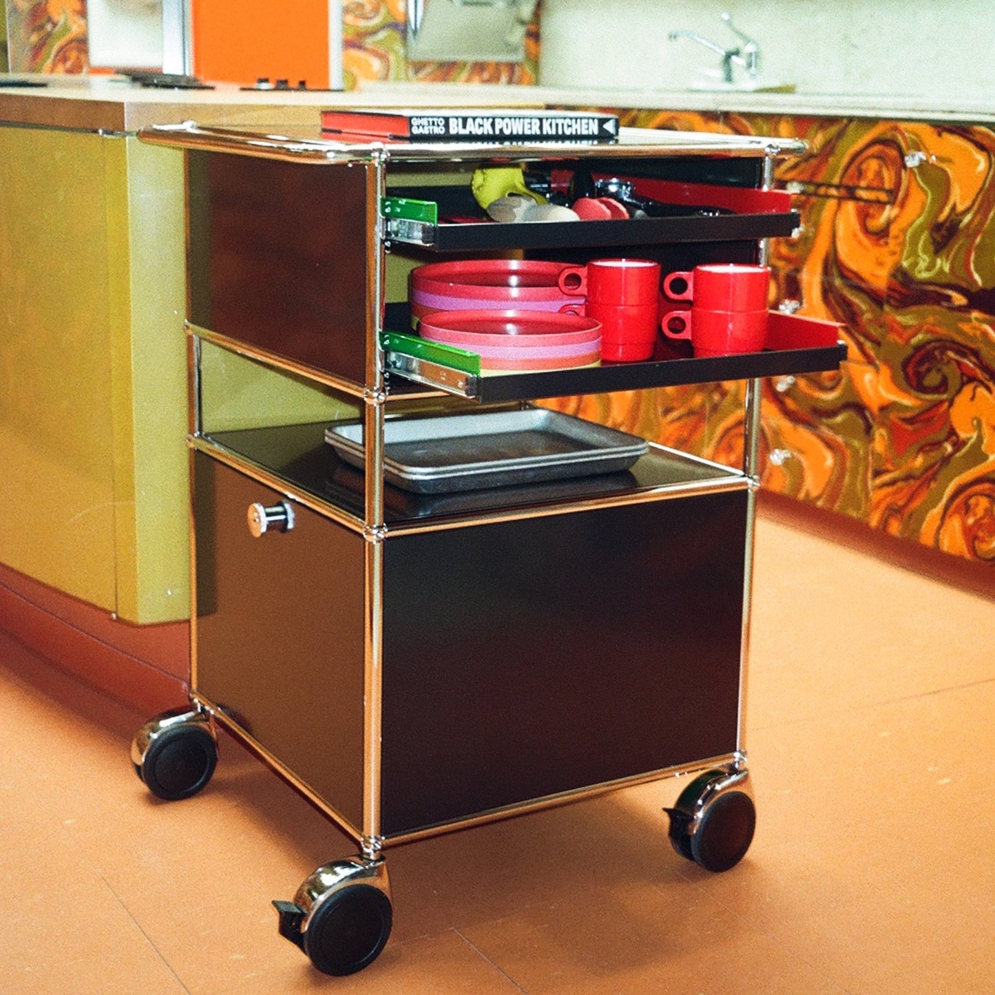 Exclusive Black Power Kitchen Cart by Ghetto Gastro x USM KITCHEN STORAGE & ORGANIZATION USM