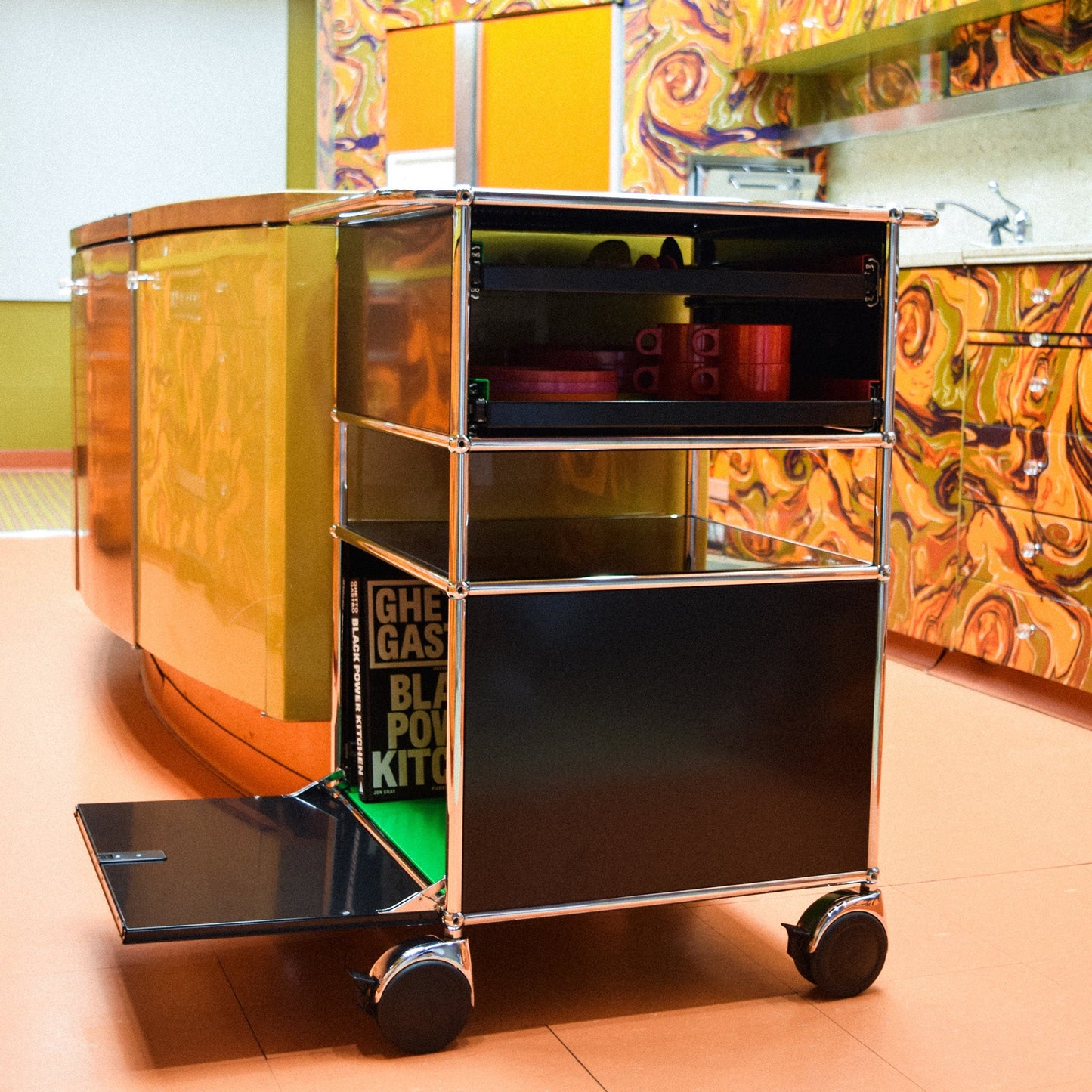 Exclusive Black Power Kitchen Cart by Ghetto Gastro x USM KITCHEN STORAGE & ORGANIZATION USM