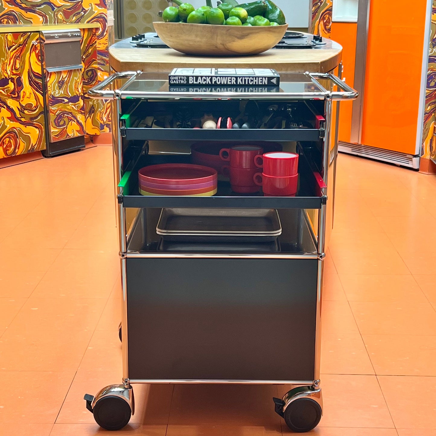 Exclusive Black Power Kitchen Cart by Ghetto Gastro x USM KITCHEN STORAGE & ORGANIZATION USM