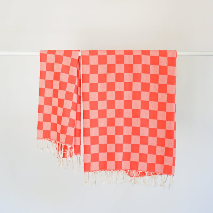 CHECK TURKISH TOWEL / CORAL interiors/textiles STATE 