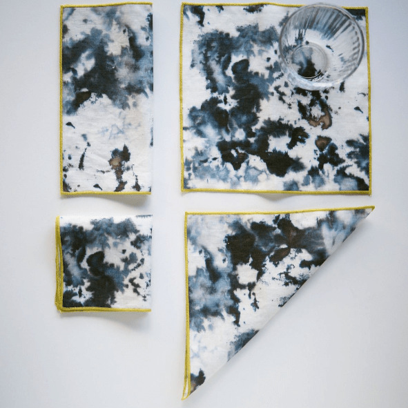 Grey Marble Cocktail Napkins with Chartreuse Trim Goldie Home