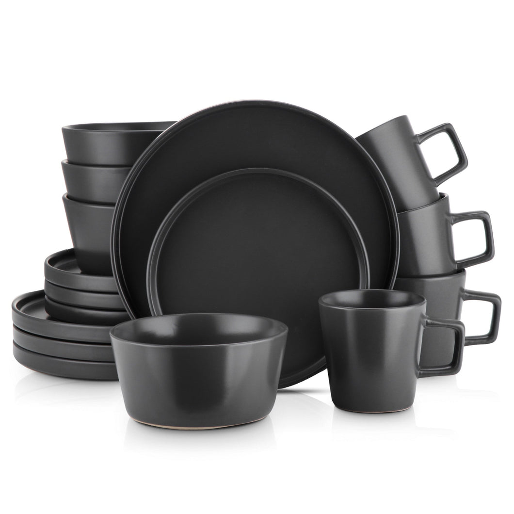 Celina Stoneware Dinnerware Set - Black Matte Stoneware Stone + Lain 