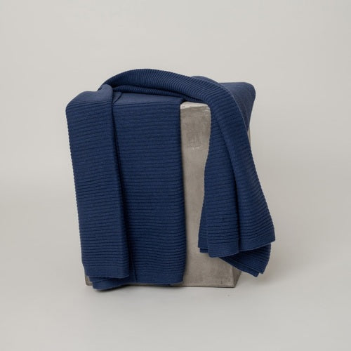 Cobalt Blue Ribbed Knit Cashmere Throw Hangai Mountain Textiles 