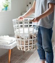 Load image into Gallery viewer, Wire Basket - Steel + Wood Laundry Basket Yamazaki 
