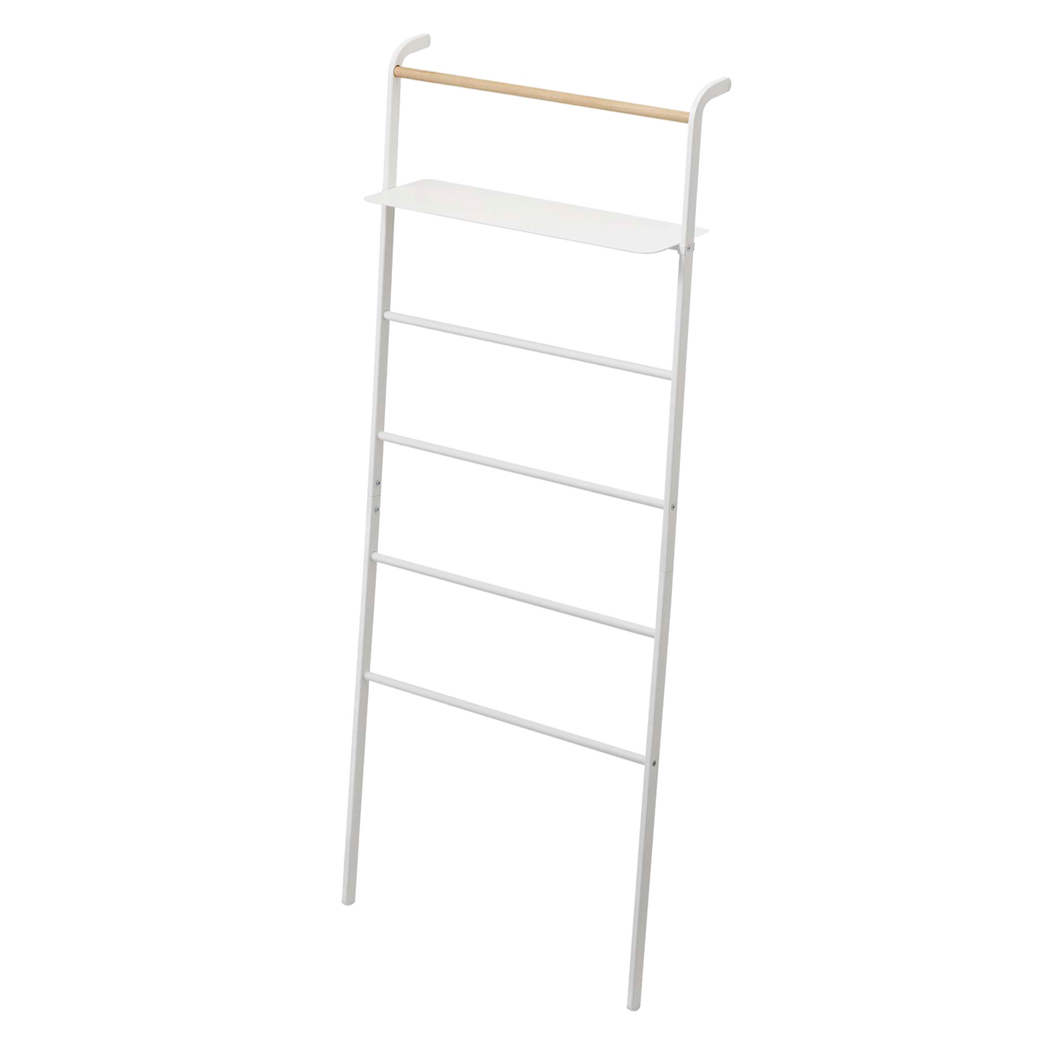 Leaning Ladder Rack with Shelf ORGANIZATION Yamazaki Home White 