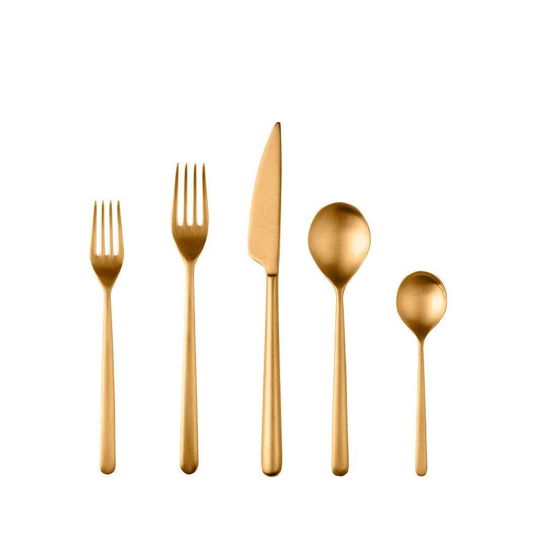 Linea Cutlery - 5 Piece Set FLATWARE Mepra Brushed Gold 