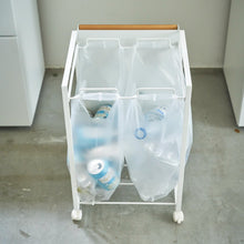 Load image into Gallery viewer, Rolling Trash Sorter - Steel + Wood Trash Can - Kitchen Yamazaki Home 
