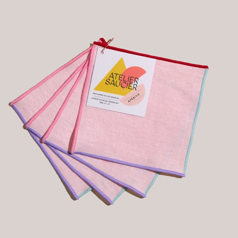 Candy Crush Linen Cocktail Napkins, Set of 4 Napkins Atelier Saucier 