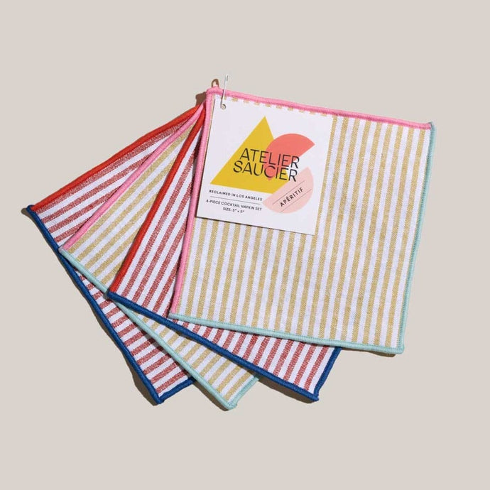 Carnival Stripe Cocktail Napkins, Set of 4 Napkins Atelier Saucier 