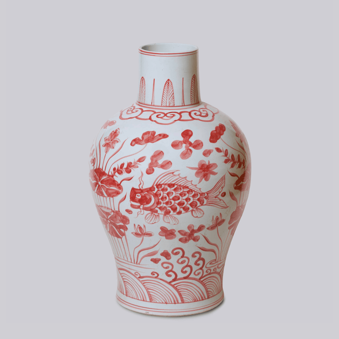 Rustic Red and White Fish Vase Vases Cobalt Guild 