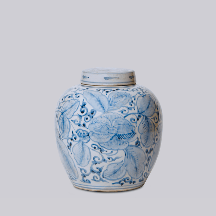 Lidded Blue and White Porcelain Rose Storage Jar Sculpture & Decorative Art Cobalt Guild 