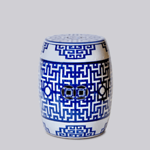 Load image into Gallery viewer, Blue and White Porcelain Longevity Garden Seat Stools Cobalt Guild 

