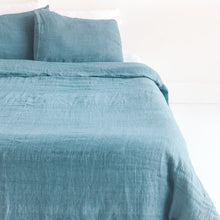 Load image into Gallery viewer, Linen Duvet Cover Set - Denim Blue Bedding Powered by People 
