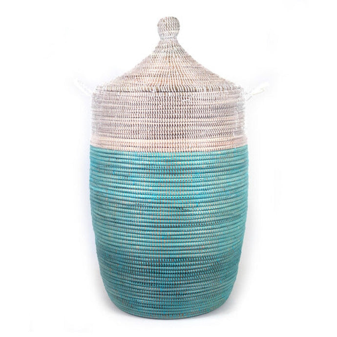 Large Two-Tone Basket - Turquoise + White Storage Baskets Powered by People 