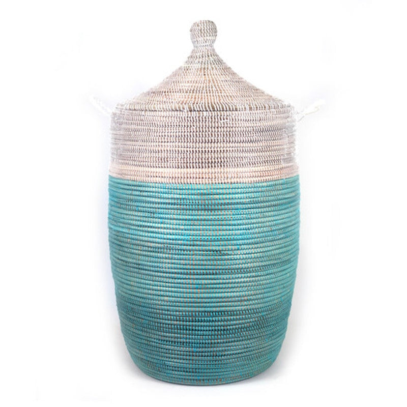 Large Two-Tone Basket - Turquoise + White Storage Baskets Powered by People 