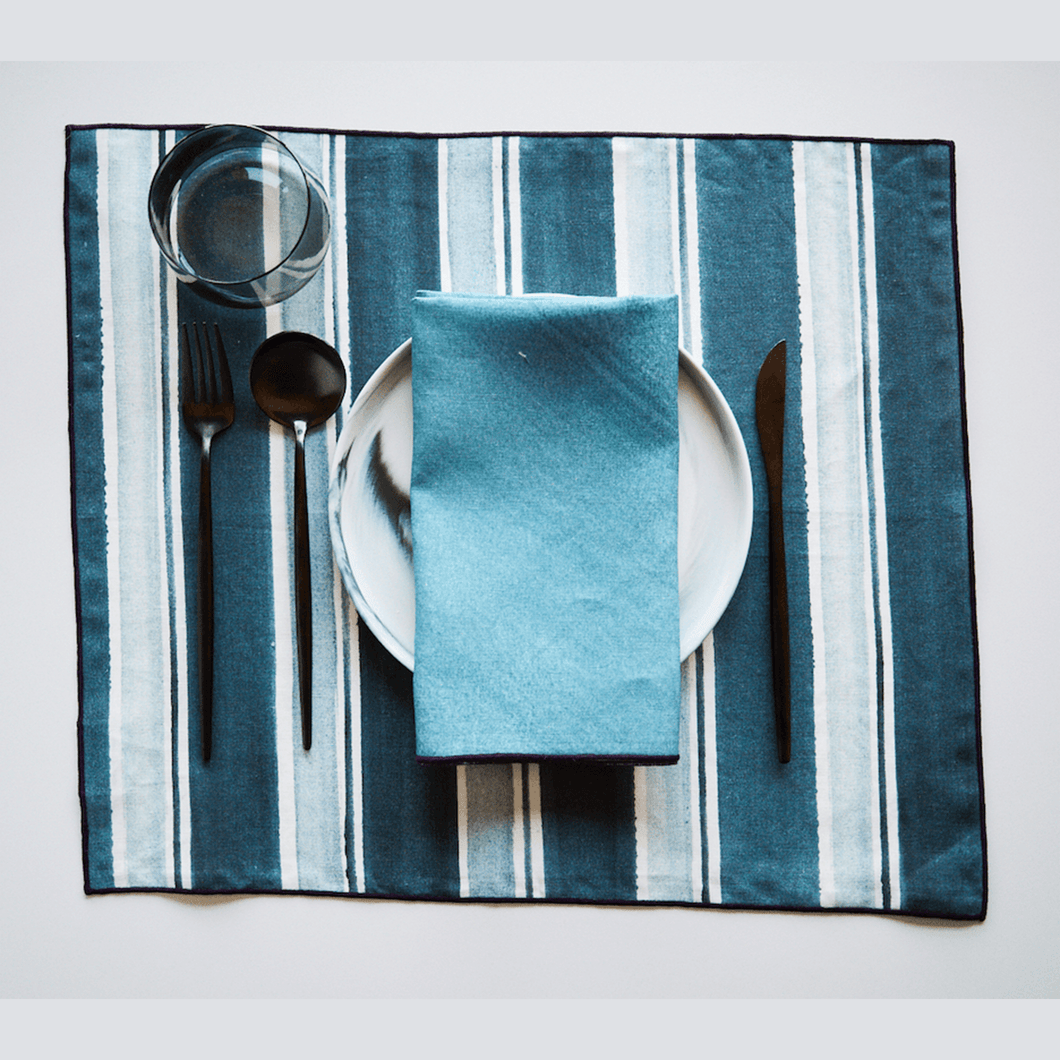 Blue Sunbeam with Grey Marble or Grey/Marble Stripe Set Placemats Goldie Home Grey/Blue Stripe Placemats with Blue Sunbeam Napkins 