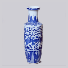 Load image into Gallery viewer, Tall Blue and White Porcelain Scholars Mallet Vase Vases Cobalt Guild 
