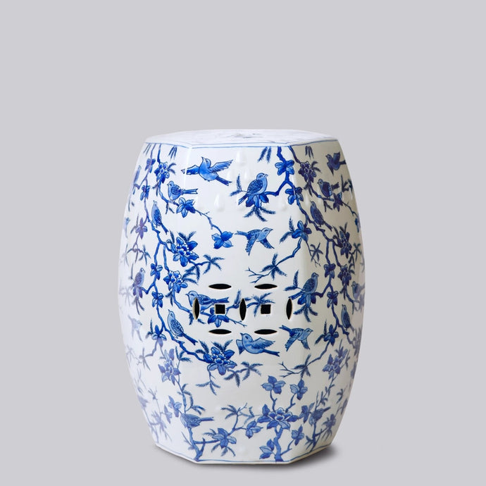 Blue and White Porcelain Birds Garden Seat Vases Cobalt Guild 