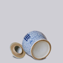 Load image into Gallery viewer, Medium Blue and White Porcelain Double Happiness Temple Jar Sculpture &amp; Decorative Art Cobalt Guild 

