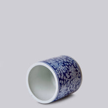 Load image into Gallery viewer, Dark Scrolling Peony Blue and White Porcelain Cachepot Sculpture &amp; Decorative Art Cobalt Guild 
