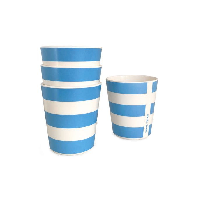 Blue Stripe Cups, Set of 4 Outdoor Drinkware Xenia Taler 