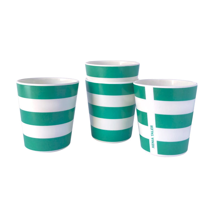 Green Stripe Cups, Set of 4 Outdoor Drinkware Xenia Taler 