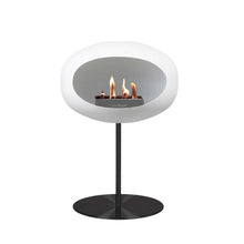 Load image into Gallery viewer, Bioethanol Fireplace Dome White Steel 35&quot;h Fireplace Le Feu Black Plate Black Pole 
