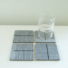 Load image into Gallery viewer, Wool Felt Coasters - Set of 4 Coasters Olga Joan Charcoal Ploma Print on Grey 
