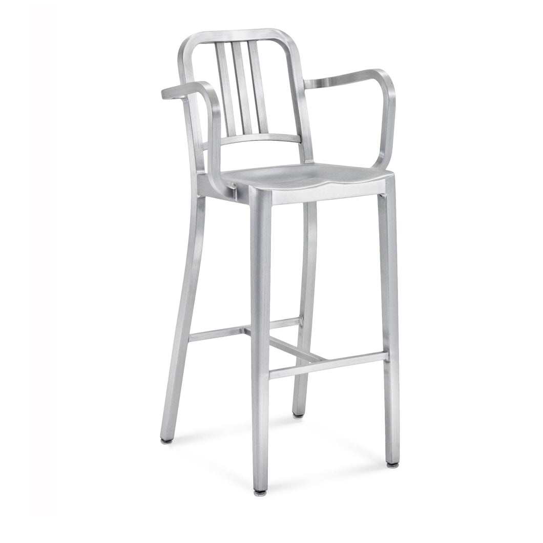 1006 Navy Bar Stool with Arms Emeco Brushed 