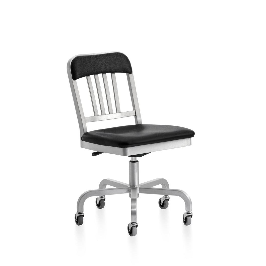 1022 Navy Semi-Upholstered Swivel Chair Emeco Brushed 