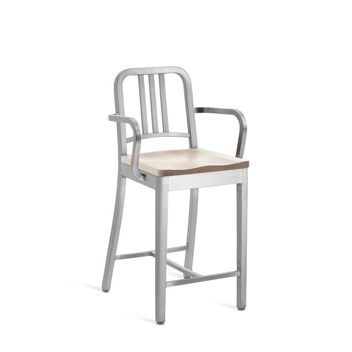 1104 Navy Barstool with Arms Emeco Ash Brushed 