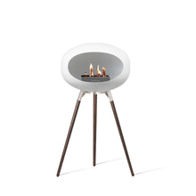 Load image into Gallery viewer, Bioethanol Fireplace Dome, White 42&quot;h Fireplace Le Feu Polished Steel Bowl Smoked Oak Legs 
