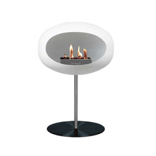 Load image into Gallery viewer, Bioethanol Fireplace Dome White Steel 35&quot;h Fireplace Le Feu Black Plate Polished Steel Pole 
