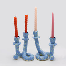 Load image into Gallery viewer, Double Taper Blue Crawl Candle Holder Julia Elsas 
